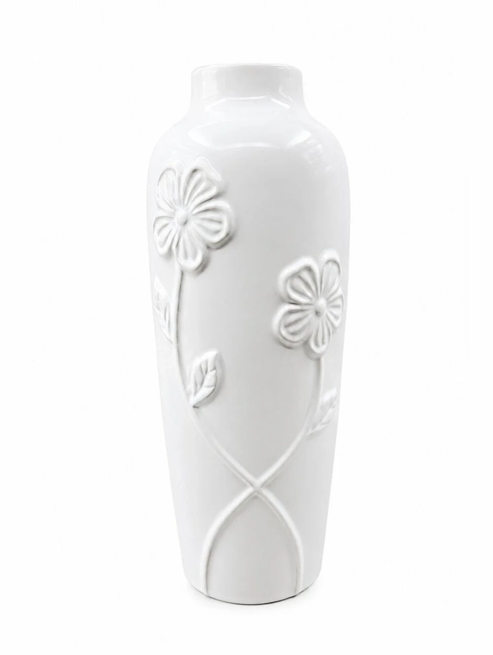 White Floral Embossed Ceramic Vase , NWOT